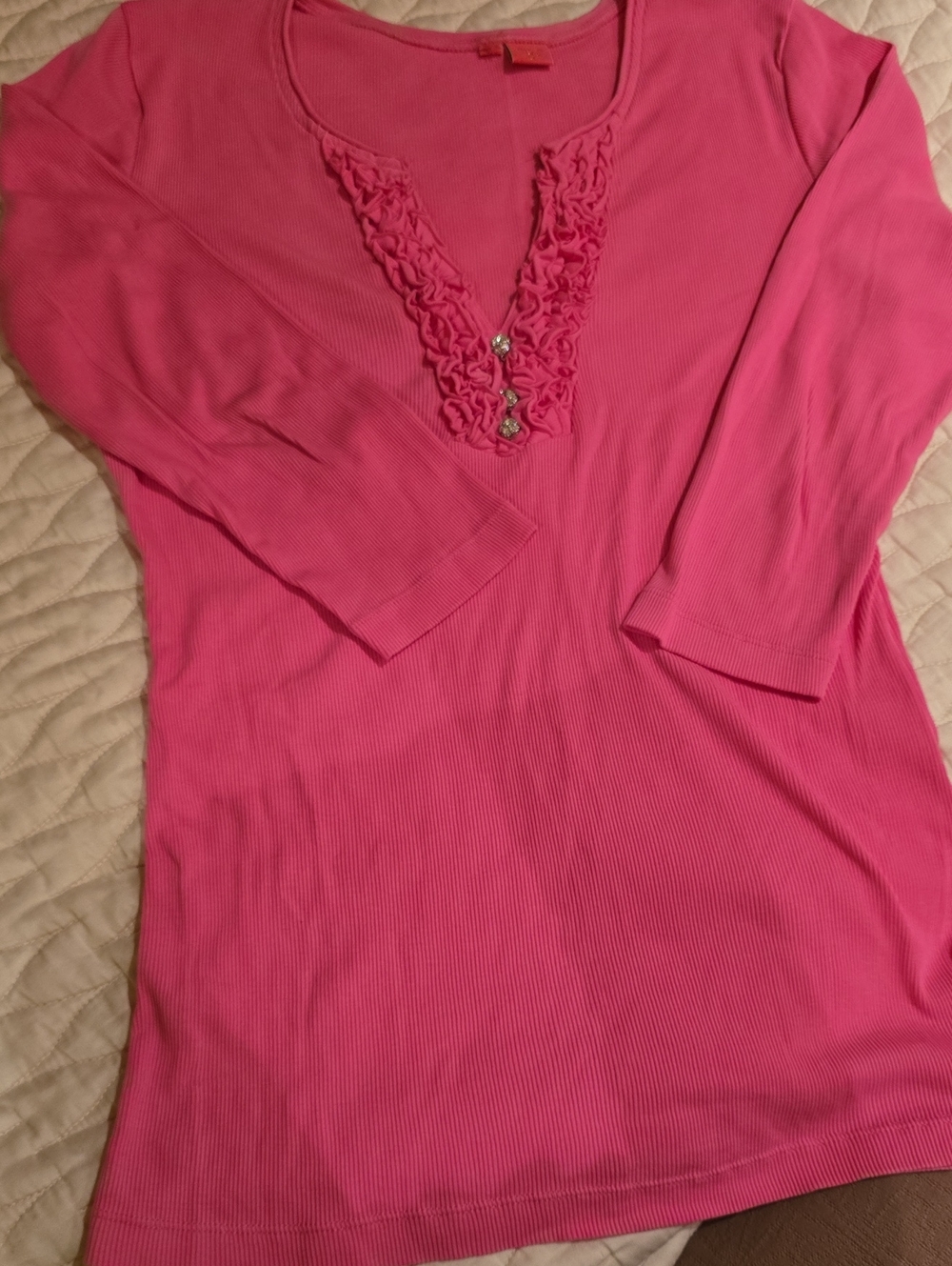 $5.00 Friday ...Women’s Pink Ruffle V-Neck Long Sleeve Top